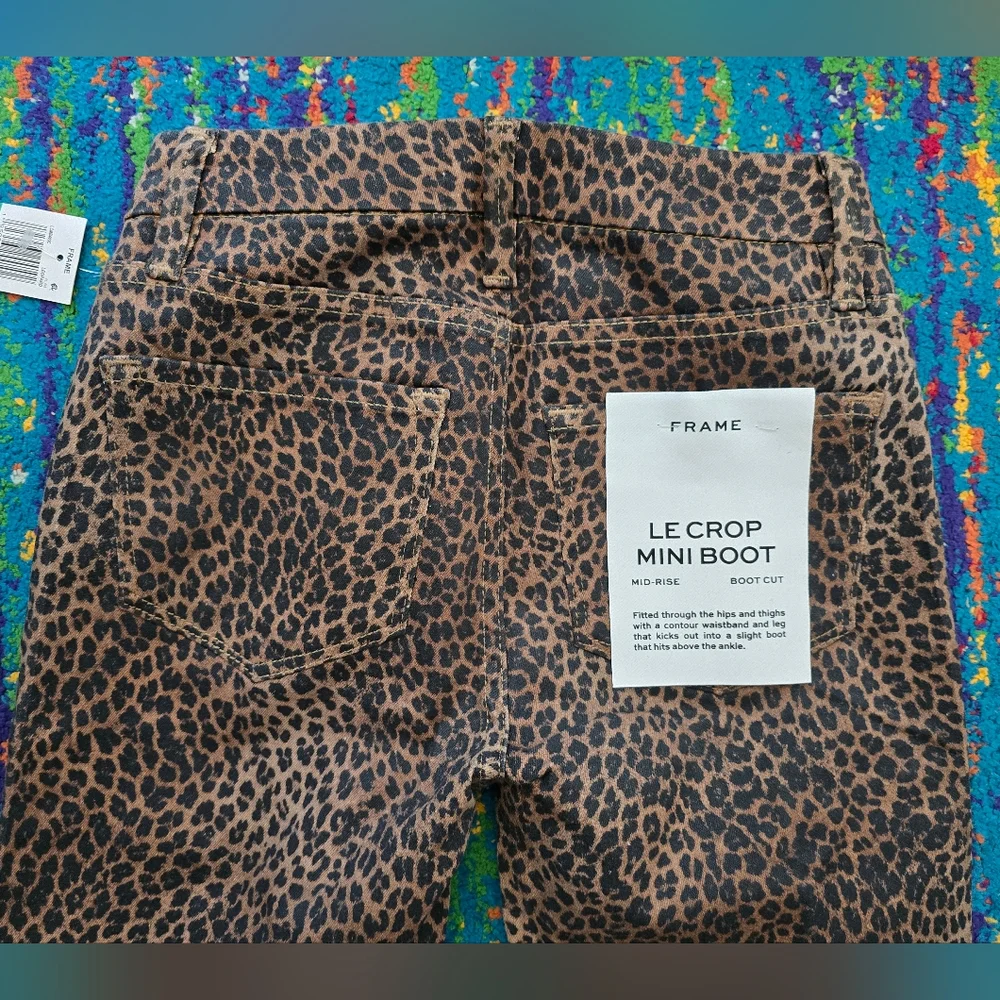 NWT FRAME Womens Le Crop Mini Mid-Rise Coated Bootcut Jeans Leooard Size 24 - Picture 10 of 13